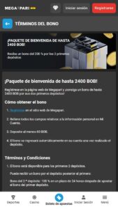 Oferta inicial por primer depósito en Megapari Bolivia