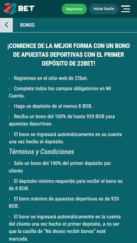terminos y condiciones bono de bienvenida en 22bet